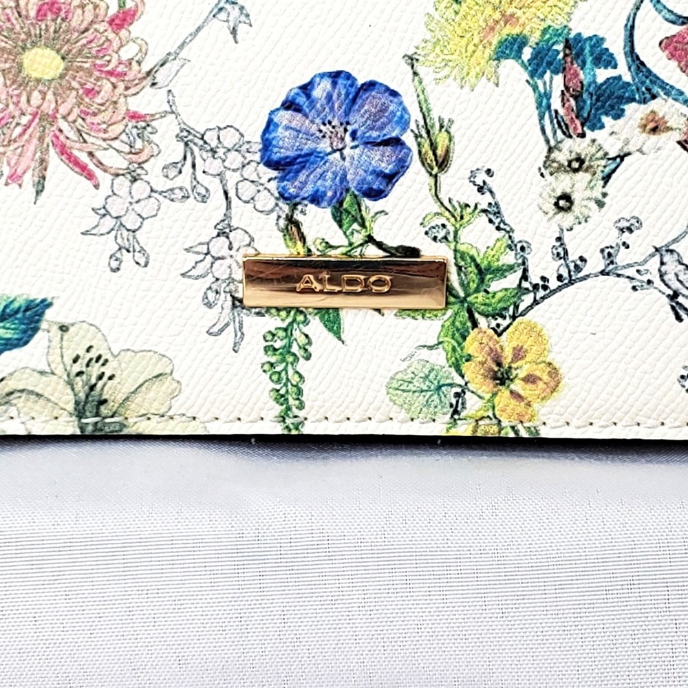 Aldo Floral White Top-Handle Crossbody Bag Gold Chain Strap *READ* - Picture 9 of 12